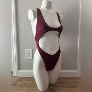 Pole Exotic Dancewear Thong Rave Spandex Wine Burgundy Bodysuit size XS/S